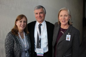 Making the announcement of the collaboration between ASPRS and ILMF to co-host their events next February in Denver, CO, are Karen Schuckman, CP, PLS, representing ASPRS, Lisa Murray, representing Diversified Communications parent company of ILMF, and ASPRS Chairman Charles Toth.